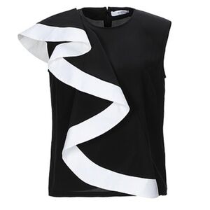 Givenchy Black and White Asymmetric Ruffle Blouse